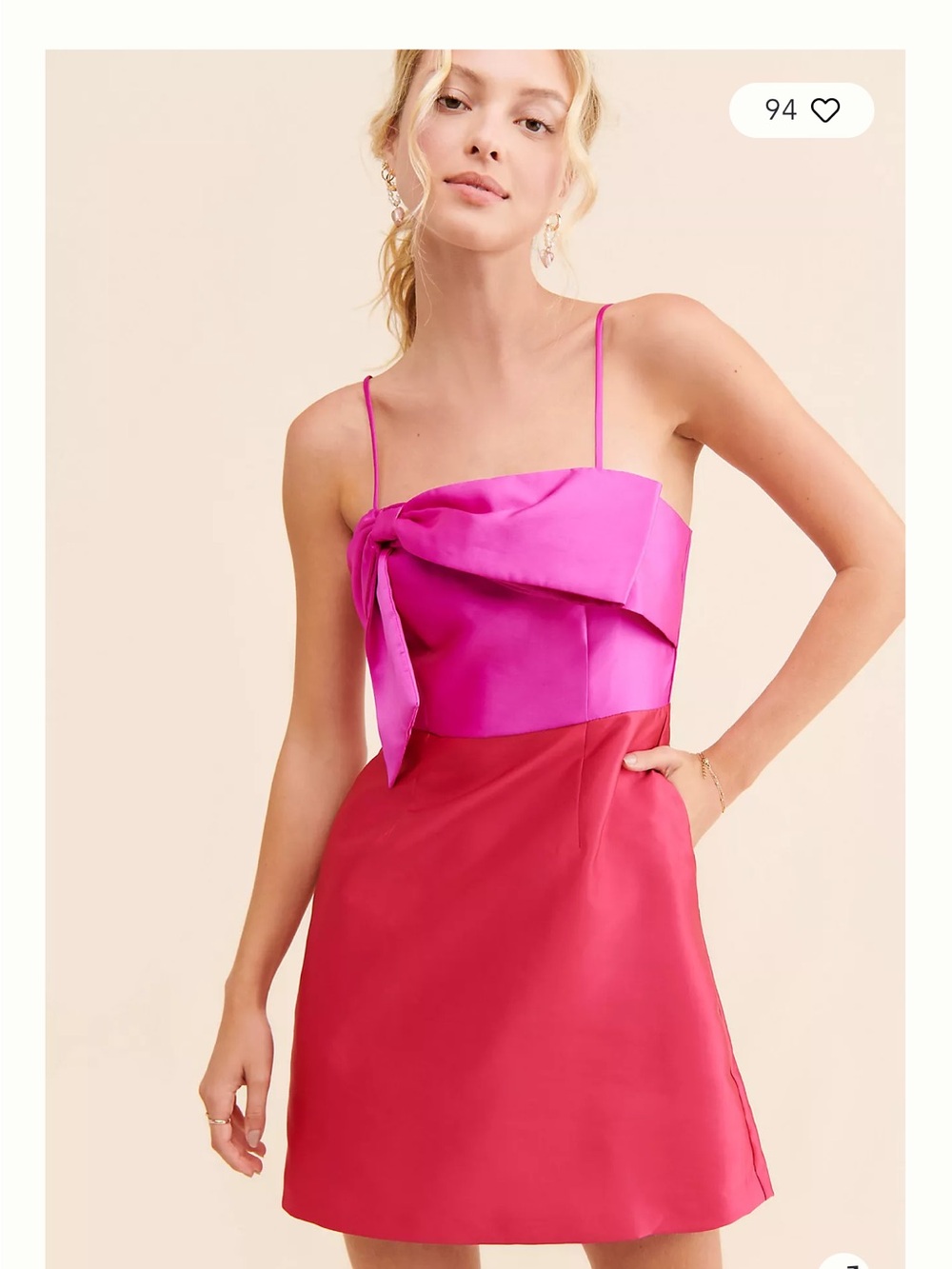Hutch Two-Tone Pink & Fuchsia Bow Satin Mini Dress